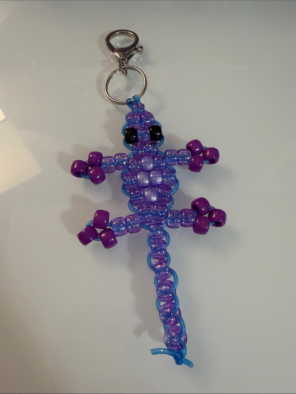 Handmade Beaded Lizard Keychain - Purple & Blue